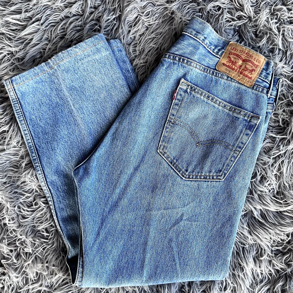 Levi's 505 Bootcut Straight Light Wash Denim Blue Jeans Mens 34 Short Cotton